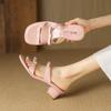 Vestido Doble Lazo Buen Uso Combinable Piel de Vacuno Ropa Exterior Zapatillas 2024 Verano Tacón Medio Grueso Punta Redonda Sandalias de Cuero Genuino para Mujer