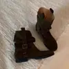 Botas Apiladas Arrugadas Vintage de Piel de Vaca para Mujer Punta Redonda Suela Plana Botas Vaqueras Occidentales para Mujer Hebilla de Cinturón Botas Martin Botines
