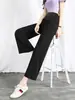 Pantalones de maternidad para verano, finos, de cintura alta, fluidos, de tres cuartos de largo, seda helada, soporte para el vientre, talla grande, pierna recta, no ajustados, pantalones de pierna ancha