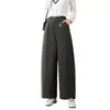 Pantalones de traje negros hechos a medida para mujer, nueva colección de otoño, de cintura alta, corte holgado, adelgazantes, de pierna recta y de pierna curva, adecuados para figuras petite.