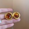 Pendientes de botón geométricos de resina marrón con aceite de gota de aguja plateada, pendientes elegantes retro franceses, pendientes elegantes de lujo ligero, venta al por mayor de fábrica