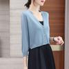 Cardigan Curto de Verão 2024 com Proteção Solar em Tricô para Mulheres Baixinhas com Camisa de Ar Condicionado Fina Seda Gelo Tops Pequenos Top