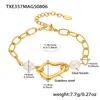 Novo Conjunto de Joias Meli - Pulseira de Corrente para Clavícula com Contas de Aço Inoxidável de Alta Resistência com Pingente de Coração Irregular Banhado a Ouro 18K Real