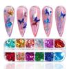 Suministro transfronterizo joyería para arte de uñas mariposa 12 colores 5 mm láser degradado color mágico escama joyería mariposa ins
