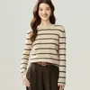 Suéter 100% cachemira pura para mujer, cuello redondo, tejido de rayas, nueva colección otoño/invierno 2026, elegante y rejuvenecedor, suéter básico