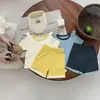 Conjunto de Manga Corta con Bloques de Color Baby Fresh para Bebé Ropa de Dos Piezas para Niños Camiseta y Pantalones Cortos de Costilla Transpirables para Verano