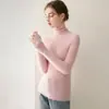 Suéter 100% cachemira pura para mujer, de cuello alto, listo para usar, ajuste slim para otoño e invierno, cuello alto apilado, camiseta base de punto ajustada