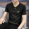 Source Factory Verão Nova Moda Estampada Camiseta de Manga Curta Masculina Slim-fit All-match Slimming Fina Seda Gelada Meia Manga