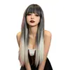 Peluca de Comercio Exterior de Amazon para Mujer, Estilo de Peinado Largo Recto Blanco Degradado, Estilo Cosplay de Celebridad de Internet con Flequillo Completo, Peluca Completa de Fibra Sintética Colorida