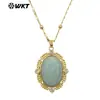 WT-N1474 Collar Colgante de Oro de 18 Quilates con Ojo de Tigre Amatista Natural Gema de Piedra Colorida Incrustado con Zirconia