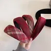 Diadema de Esponja de Ala Ancha a Cuadros Rojos de Alta Gama para Otoño e Invierno, Diadema de Pelo Versátil Retro de Alta Presión, Pasador, Accesorios para el Cabello