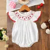 Fornecimento Transfronteiriço Roupas Infantis 2025 Novo Macacão Infantil Branco para Menina Verão Manga Folha de Lótus Gola Redonda