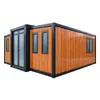Casa contenedor expandible tres en uno hecha a medida para comercio exterior, incluyendo una extensión con alas, adecuada para uso residencial, y casas modulares prefabricadas