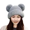 Gorro de Lana Retro Aguja Gruesa Trenzado Borde de Felpa Empalmado Protección para Orejas Niñas Coreanas Invierno Lindo Bola de Pelo Gorro de Punto