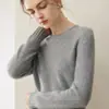 Camada base de malha de cashmere 100% de três fios com gola redonda para mulheres, suéter de manga longa, caimento solto, versátil, quente, com mangas raglã