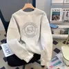 Moletom Cinza Cartoon Gola Redonda Feminino Outono 2026 Novo Solto Tamanho Grande Pequeno Top Feminino