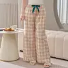 Algodón Seda Familia Primavera y Otoño Pantalones de Pijama de Algodón Seda para Mujer Pantalones de Pierna Ancha Estilo Delgado Algodón Artificial Usables Afuera Pantalones Casuales para el Hogar