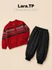 Suéter Infantil Outono e Inverno Meninos Cardigã de Tricô Espesso Top Versátil Casual Estilo Coreano Conjunto de Duas Peças