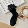 Meias femininas de renda trançada doce estilo coreano, novas meias versáteis de outono estilo ins para usar em camadas