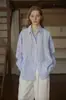 2026SS Camisa de Lino Rayada con Bordado de Cara Sonriente de Quan Ya Manga Larga Top para Mujer Verano Protección Solar Física