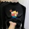 Camiseta térmica de forro polar para niña con cuello alto medio, ropa infantil de dibujos animados para primavera/otoño/invierno, top interior cálido para niños, moderno