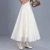Saia plissada de malha com lantejoulas para mulheres, novidade do outono de 2026, cintura alta, modeladora, dupla face, elegante e versátil para o trabalho, com barra larga