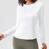 Nueva Ropa de Yoga para Mujer Manga Larga Cuello Redondo Secado Rápido Camiseta Deportiva Alta Elasticidad Ajustada Running Entrenamiento Fitness Top de Manga Larga