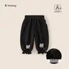 Roupas Infantis Bangxuan Estilo Início de Inverno Calça Casual para Bebês, Calça Infantil com Forro de Fleece e Espessada, Calça Jogger com Renda, Calça Longa para Bebês Meninas