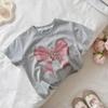 Traje de Verano para Niñas Bebé Estilo Western Personalizado Marca de Moda Estilo Coreano Camiseta con Lazo Dibujos Animados Celebrante Cibernético Pantalones Acampanados