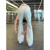 Calças de Seda de Gelo com Corte Diagonal Off-White para Homens, Calças de Verão de Pernas Retas de Secagem Rápida para Adolescentes, Calças de Caminhada Levemente Abertas Estilo Americano Slim-Fit