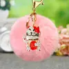 Chaveiro de Gato da Sorte para Carro com Cravação de Diamantes Pelúcia Fofo Pingente para Bolsa Feminina Argola de Chaveiro Presente Festivo