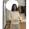 Suéter de Lana Holgado Estilo Otoño e Invierno Hombros Descubiertos Manga Larga Capa Interior con Hombros Asimétricos Tejido Casual Cómodo para Mujer En Stock
