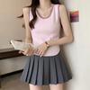 Verão Novo All-match Camisola de Malha Roupa Exterior Feminina Estilo Coreano Slim-fit Curto Sem Mangas Irregular Top