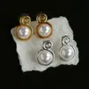 Aretes de Perla con Hilo de Figura de Ocho Estéreo Estilo Metálico para Mujer, Aretes de Perla en Espiral Estilo Festivo, Aguja de Plata 925 Venta al por Mayor