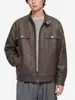 Jaqueta de Couro Masculina Muqiu Tendência Vintage Silhueta Gola Alta para Homens, Caimento Solto, Funcional, Estilosa, Casaco de Couro Casual