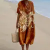 Vestido de punto independiente transfronterizo para toda la web, con escote en V y estampado de vida marina, vestido de manga corta holgado para mujer