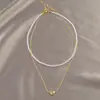 Collar de Perlas Apiladas Doble Capa con Baño de Oro Real Diseño Nicho Cadena para Clavícula de Alta Calidad Accesorios de Moda Versátiles