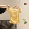 Camiseta de Retazos de Encaje Floral Dulce de una Sola Manga Corta para Mujer, Nueva Moda de Verano Top Exterior Ajustado Ins