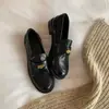 Mocasines de cuero vintage para mujer con suelas gruesas, diseño elegante con pequeñas monedas doradas, zapatos de tacón grueso de cuero genuino estilo británico