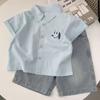 Camisa de Verano para Niños Delgada Estilo Nuevo Estilo Casual Bebé Manga Corta Shorts Conjunto de Camisa de Dos Piezas Traje de Verano