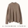 Suéter Grueso de Cachemira para Mujer, Cuello Medio Alto, Tejido de Trenza, Corte Holgado, Chaqueta Suéter de Punto Canalé Adelgazante, Estilo Simple
