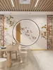 8D novo estilo chinês flor e pássaro sofá parede de fundo de TV tecido grade de grão de madeira sala de chá paisagem Zen papel de parede Tecido de parede