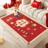 Tapete Vermelho para Mesa de Centro, À Prova d'Água e de Óleo, Toalha de Mesa Sem Lavagem, Tapete Festivo de Mesa de Jantar para Ano Novo, Toque de Luxo Leve e de Alta Qualidade, Tapete Protetor de Mesa