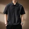 Camisa tipo polo retro de lino de manga corta estilo japonés de alta gama para hombre, estilo fino de verano con bloques de color y corte holgado, al por mayor