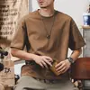 Camiseta de trabajo de algodón puro para hombre, verano, verde oscuro, para lavado de autos, manga corta, color liso, retro, versátil, holgada, camisa de media manga