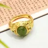 Anillo de Cabujón de Jade Hetian Natural 1002 Nuevo Estilo Chino Estilo Étnico Retro Selección de Diversidad al por Mayor