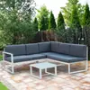 Suministro Directo de Fábrica de Sofás Sillas de Acero Inoxidable para Patio, Combinación de Mesa de Café Sofá para Aire Libre de Hotel, Personalización de Muebles de Ocio para Exteriores