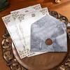 Sobre con diseño de mármol, colorido, sencillo, papel de carta vintage estilo occidental, sello de cera, juego de sobre y papel de carta