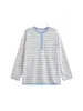 Top de Punto Rayado con Cuello Henry Colección Otoño 2026 Tallas Grandes Casual Relajado Camisa Básica Media Botonadura 25216