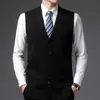 Colete Cardigan de Tricô Masculino de Botão Único para Outono e Inverno, Colete Interno de Lã Liso, Suéter Masculino Sem Mangas para Negócios
